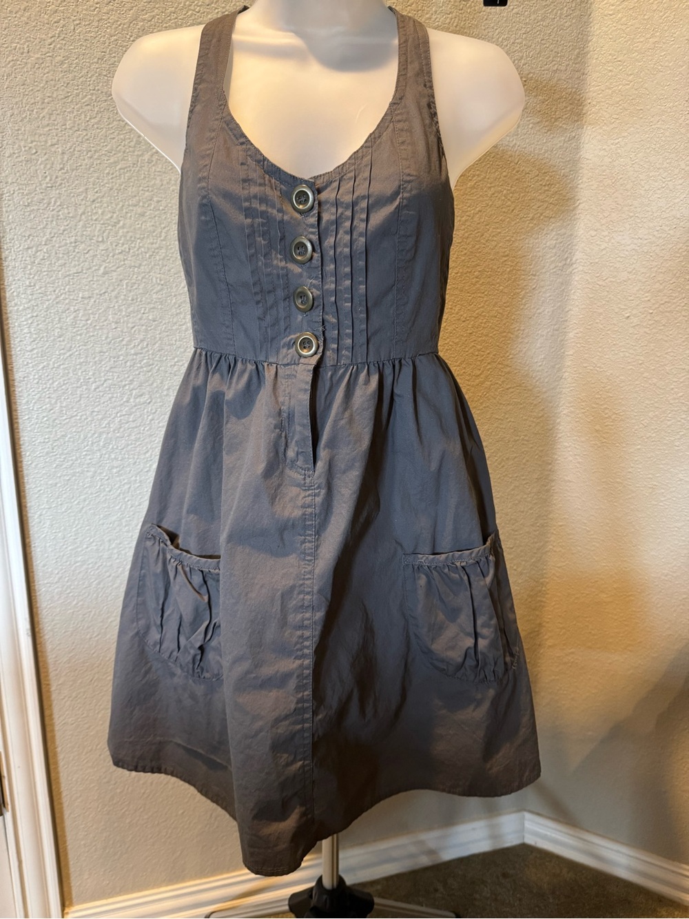 Charlotte Russe Gray Overall Button-Front Pocket Dress
